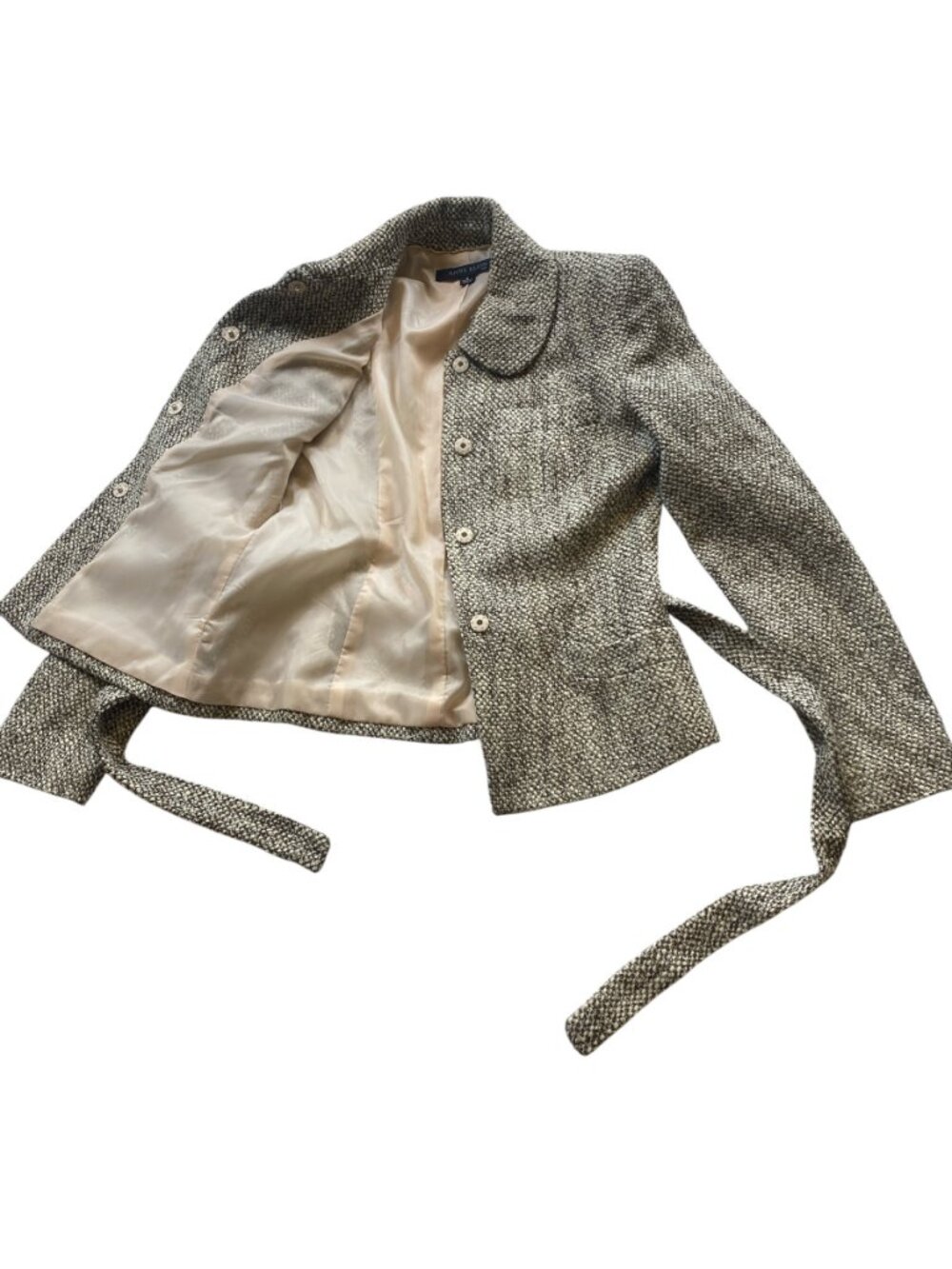 Ann Klein Tweed Boucle Blazer Jacket Coat Belted Sz 0 Classic Basic #197P - Picture 5 of 10
